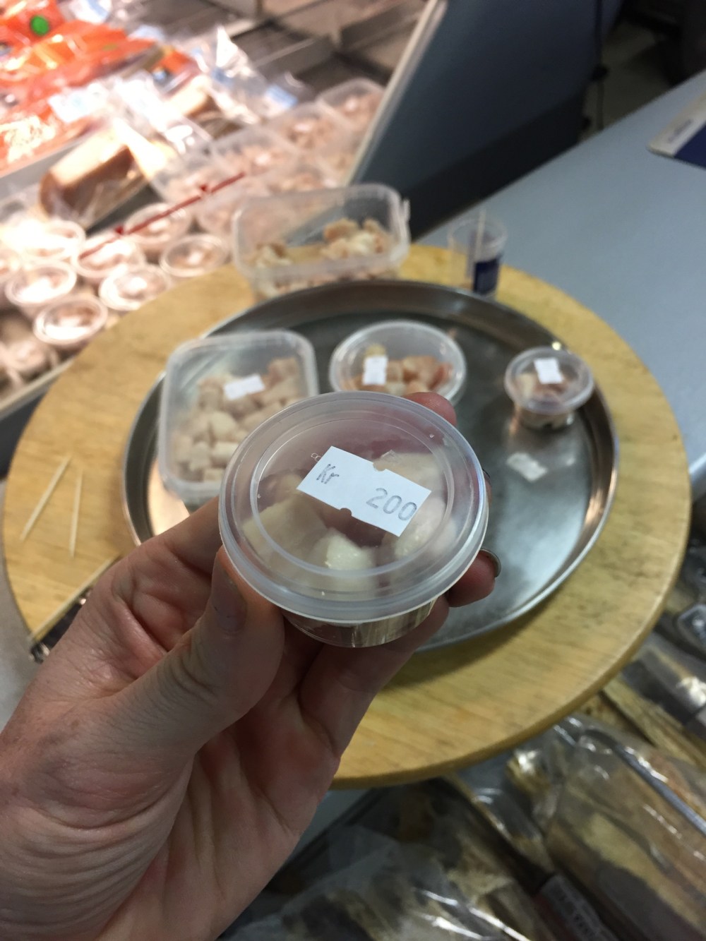 Little tubs of Hakarl (fermented shark)